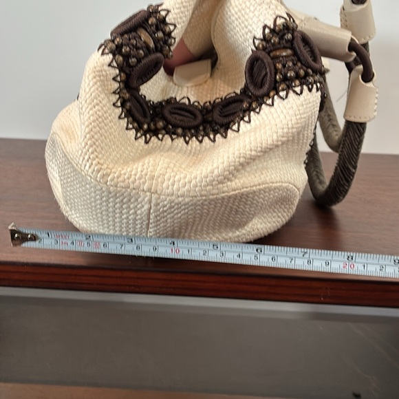 NWT COLE HAAN Alyssa Bead Ivory Straw Braided Satchel Handbag - Picture 9 of 10